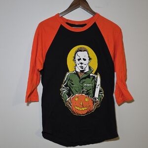 Halloween Graphic Raglan Tee - Black and Orange